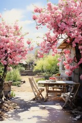 Idyllic apple blossom splendor in a garden paradise.