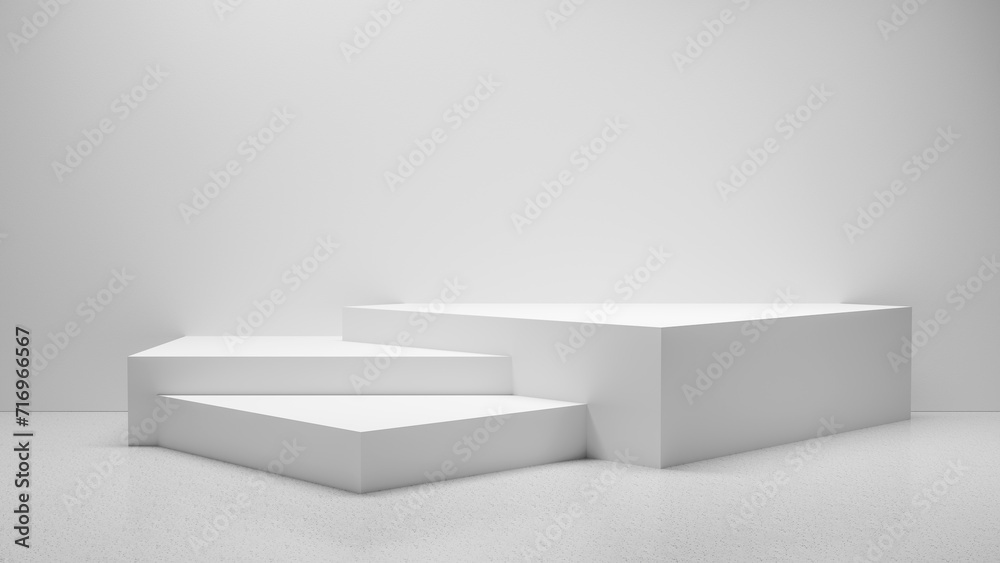 Poster 3d product display for products and design, empty minimalistic showcase, white geometric podium platform - empty space for product placement and design background