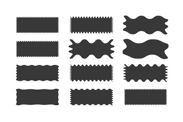 Obraz premium Rectangle shape frame with zigzag. Rectangular jagged curved box. Geometric zig zag wavy stickers. Wiggly undalute square badge, vector illustration for poster, banner, social media