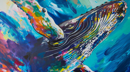 colorful oil paintings. close-up whale art. colorful art. brush stroke backgrounds. eye, animal, horse, dog, cat, whale drawings and paintings. high quality painting samples backgrounds. wallpaper.   - obrazy, fototapety, plakaty