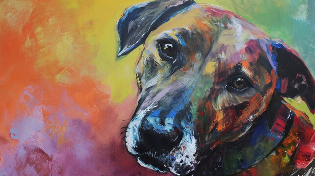 colorful oil paintings. close-up dog picture. colorful art. brush stroke backgrounds. eye, animal, horse, dog, cat, whale drawings and paintings. high quality painting samples backgrounds. wallpaper.