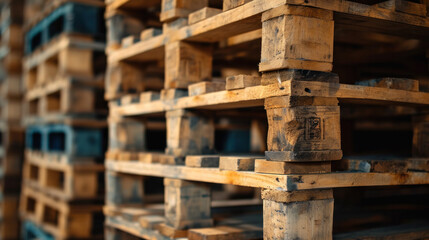 Wooden Pallets. Wooden pallets Stacked upon each other. Transportation and storage. Wooden pallets in Driveway. Wooden pallets. Flat design, top view, front and side view. Storage.