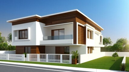 White architectural model of a house complemented by a gray backdrop. Concept for real estate or property.