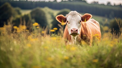 A cow in the wide grass