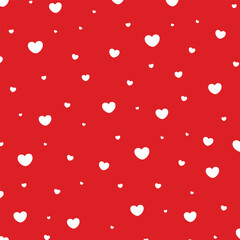 Seamless pattern of simple red hearts isolated on white for wrapping paper or fabric. Hand drawn style. Vector illustration. For Valentine's day.