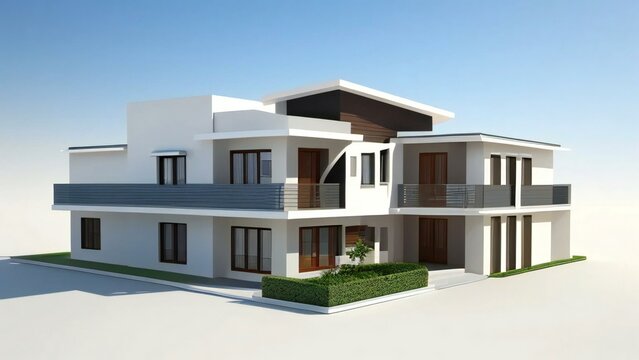 White architectural model of a house complemented by a gray backdrop. Concept for real estate or property.