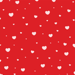 Seamless pattern of simple red hearts isolated on white for wrapping paper or fabric. Hand drawn style. Vector illustration. For Valentine's day.