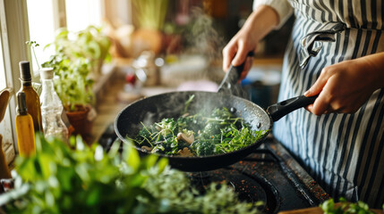 Person is cooking a colorful mix of vegetables in a wok
