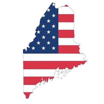 Outline of a map of the U.S. state of Maine with a flag