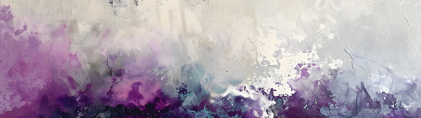 Painting of Purple and White Paint on Wall, Abstract Artwork Capturing Contrasting Colors
