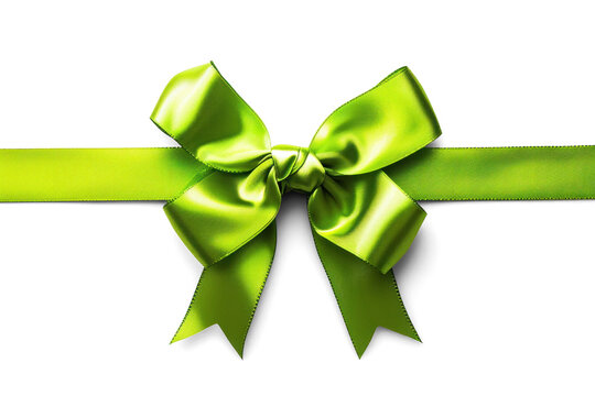 Green Satin Bow on Transparent Background