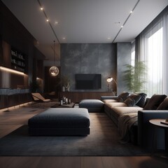 Minimalist living room interior in modern house.