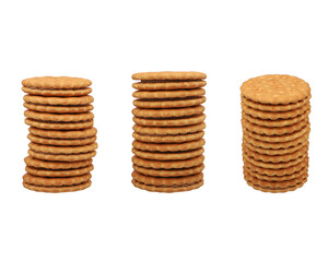 Different pile biscuit and cracker set, top view, isolated on transparent background, png isolated.