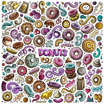 Donuts cartoon objects set