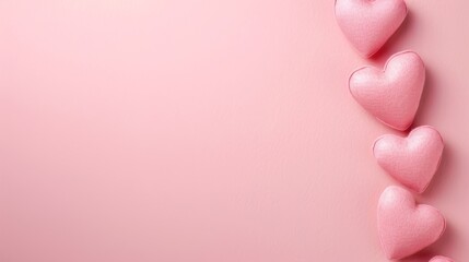 pink heart-shaped stones aligned on a pink background. space for text