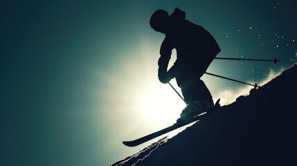 A person riding skis down a snow covered slope. Suitable for winter sports and outdoor activities