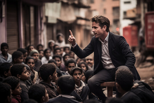 An elegant depiction of volunteers providing mentorship and career guidance to underprivileged youth, emphasizing the transformative power of community-driven initiatives.