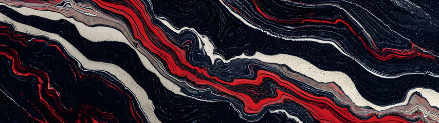 Close-up View of Red and Black Abstract Painting
