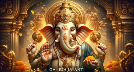 Hindu god ganesha portrait illustration for ganesh jayanti.