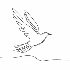 Obraz premium Skyward Soar: Silhouette Illustration of a Bird Gracefully Soaring Against the Vast Sky, Crafted with a Sleek Black Line, Set Against a Light Background