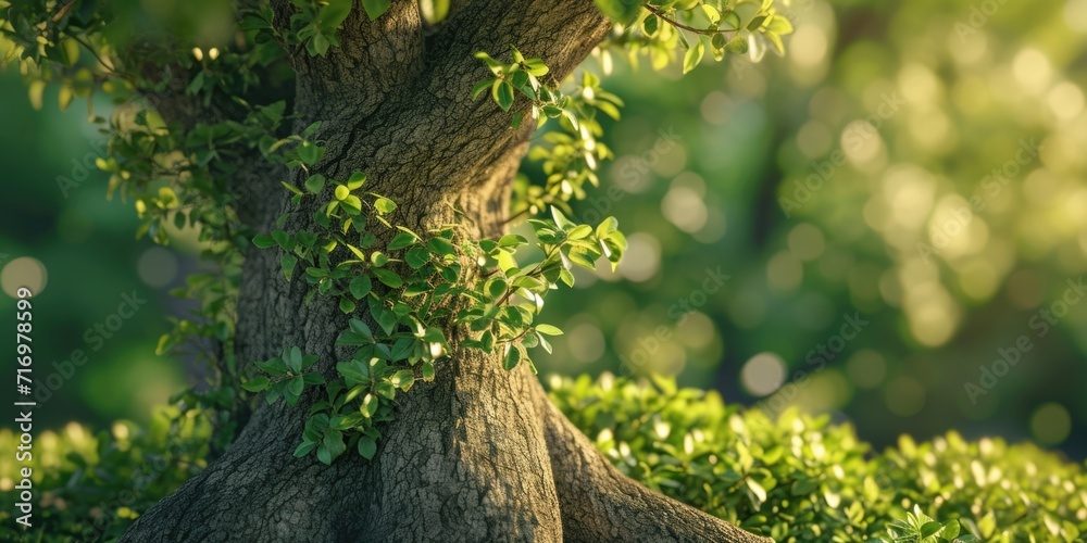 Poster a close up image showcasing the vibrant green leaves of a tree. perfect for nature enthusiasts or fo