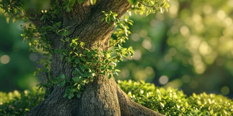 A close up image showcasing the vibrant green leaves of a tree. Perfect for nature enthusiasts or for use in environmental campaigns - obrazy, fototapety, plakaty