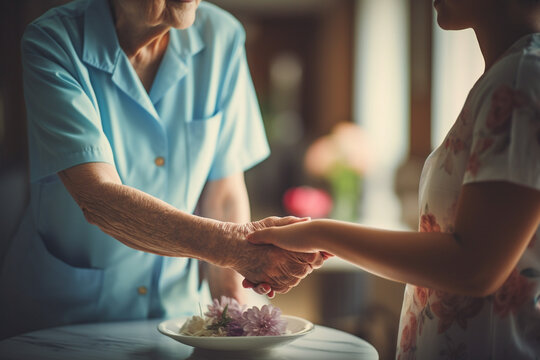 An Elegant Depiction Of Volunteers Offering Companionship And Assistance To The Elderly In Nursing Homes, Emphasizing The Importance Of Emotional Support In Volunteer Work.