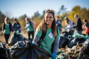 A dynamic scene of volunteers participating in a community recycling program, highlighting the collective efforts to reduce waste and promote a sustainable future.