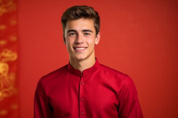 portrait of a man wearing red Chinese clothing to commemorate Chinese New Year with generative ai