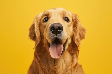 Close-up shot of a dog against a vibrant yellow background. Perfect for pet-related designs and advertisements