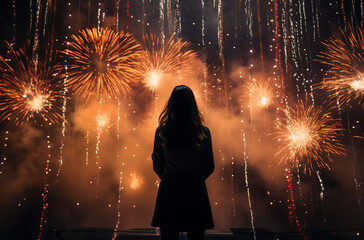 fireworks in the night sky with girl ai generative art