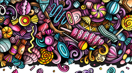 Fototapeta premium Candies cartoon doodle banner