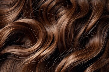 Naklejka premium Enchanting Texture Formed By Intertwined Strands Of Shiny, Curly Brown Hair In Closeup
