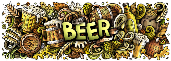 Beer doodle cartoon funny banner © balabolka