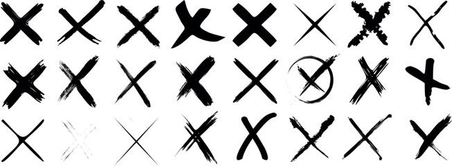 Hand drawn cross marks vector set, diverse styles, brush stroke, chalk, sketch. Ideal for error messages, voting, exams. Unique X icons symbolizing error, rejection, no - obrazy, fototapety, plakaty
