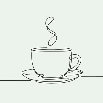 Silhouette Illustration of a Coffee Cup Gracing the Table, Artfully Crafted with a Delicate Black Line, Set Against a Light Background - A Captivating Image Conveying Moments of Calm and Contemplation