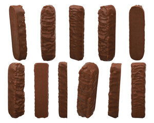 Set of Different Chocolate Bars, top view, isolated on transparent background, png isolated.