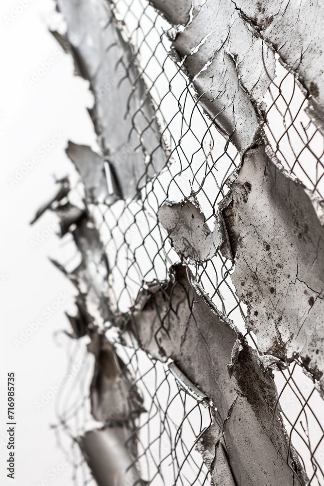 Poster a detailed view of a chain link fence. this image can be used to represent security, boundaries, or 