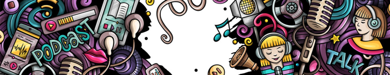 Audio content, podcast, radio, audiobook doodle