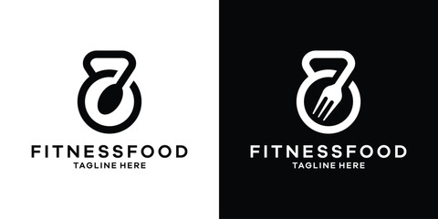Plakat logo design combining the shape of gym equipment with spoons and forks.