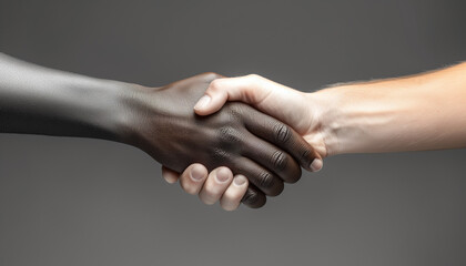 Racial discrimination. Handshake between a black and white human. Unity to Fight against racism and racial discrimination. Promotion of Equality diversity inclusion affirmative action - obrazy, fototapety, plakaty