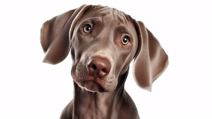 Portrait of a Weimaraner puppy on a white background