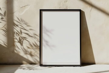 Simplistic Mockup Featuring A Blank Picture Frame Against A Beige Wall. Сoncept Minimalist Design Inspiration, Neutral Color Palette, Stylish Decor, Clean And Elegant Look