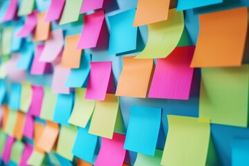 Organized Brainstorming With Colorful Sticky Notes For Efficient Business Planning. Сoncept Effective Time Management, Collaborative Decision Making, Strategic Goal Setting, Creative Problem Solving