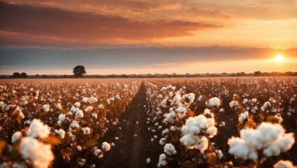 Sunset on a cotton field