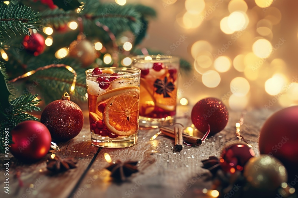 Poster glasses filled with drinks sitting on top of a table. suitable for various occasions and events