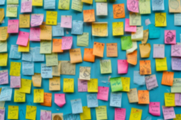 Blurred Vibrant Sticky Notes Decorated With Doodles Arranged On Wall