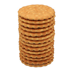 Stack of round sandwich cookies filled with chocolate cream isolated on transparent background. png isolated.