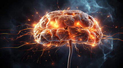 Symbolic human brain on fire with a space effect