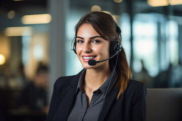 Customer service representative working with a headset